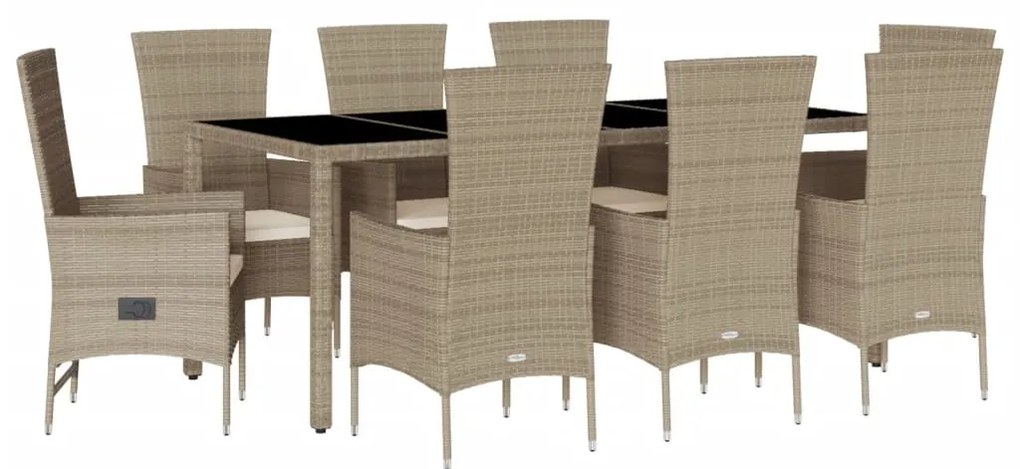 vidaXL Σετ Τραπεζαρίας Κήπου 9 τεμ. Μπεζ Συνθετικό Ρατάν με Μαξιλάρια