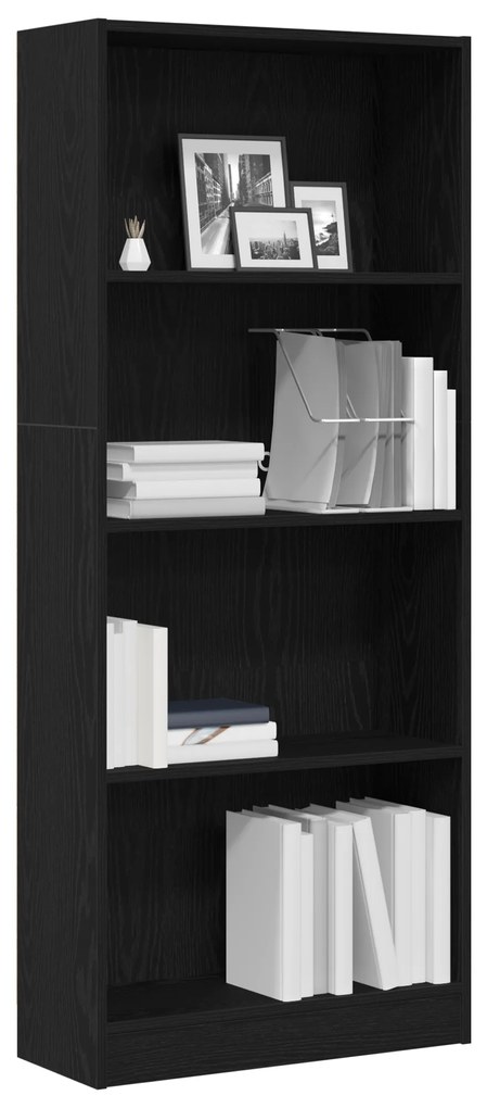 vidaXL Μαύρη Δρύινη Βιβλιοθήκη - 60 x 24 x 143 εκ - Κατασκευασμένη από Επεξεργασμένο Ξύλο