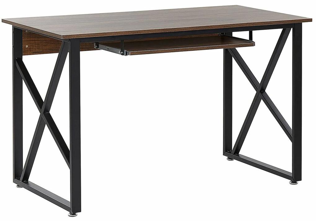 Τραπέζι γραφείου Berwyn 387, Με ράφι πληκτρολογίου, 74x120x60cm, 18 kg, Μαύρο, Σκούρο ξύλο | Epipla1.gr