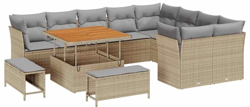 vidaXL Σετ Καναπέ Κήπου 12 pcs Μπεζ συνθετικό ρατάν