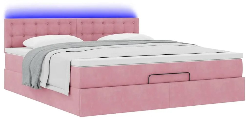 vidaXL Οθωμανικό κρεβάτι με στρώμα & LEDs Ροζ 160x200cm Βελούδο