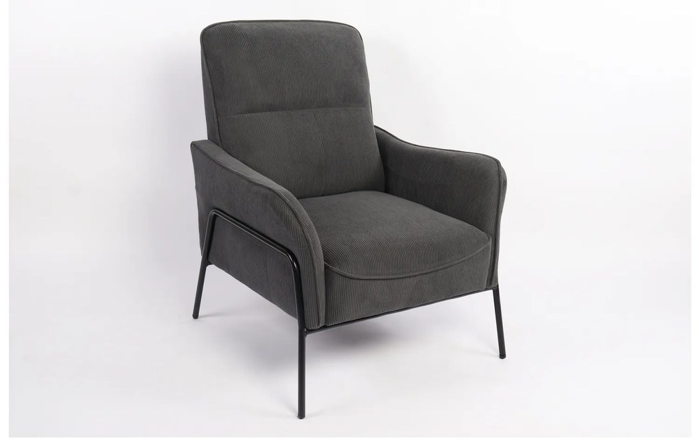 Πολυθρόνα ArteLibre ELAN Γκρι Σκούρο Ύφασμα Κοτλέ/Μέταλλο 94x77x82cm