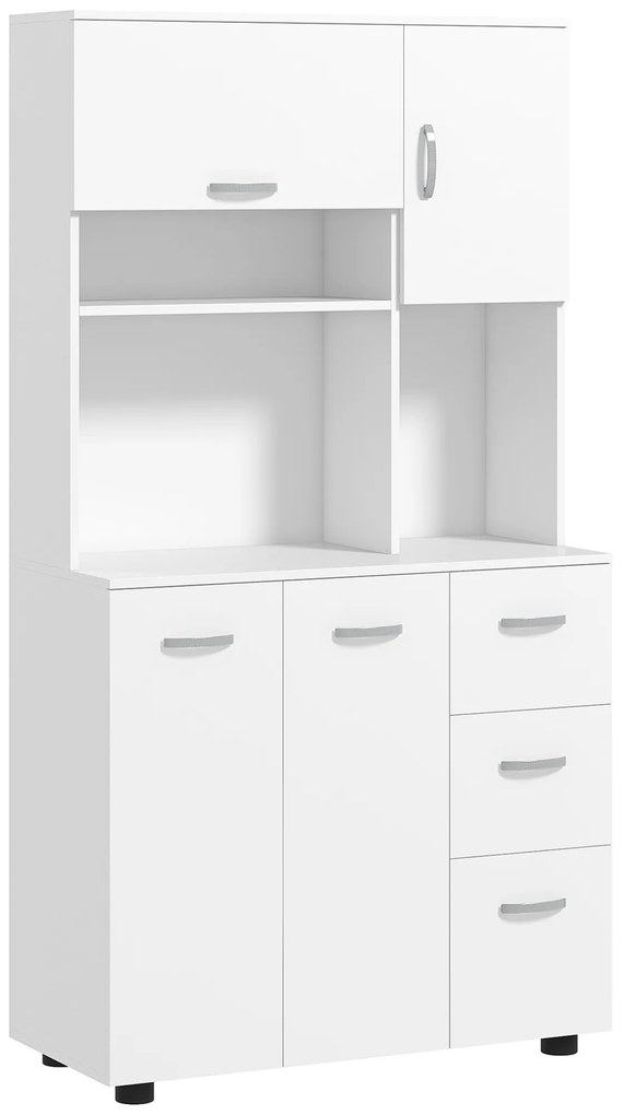 HOMCOM Ντουλάπι Κουζίνας, Μπουφές, 3 Συρτάρια, 3 Ράφια, Άφθονος Χώρος Αποθήκευσης, 89x39,5x168cm, Λευκό