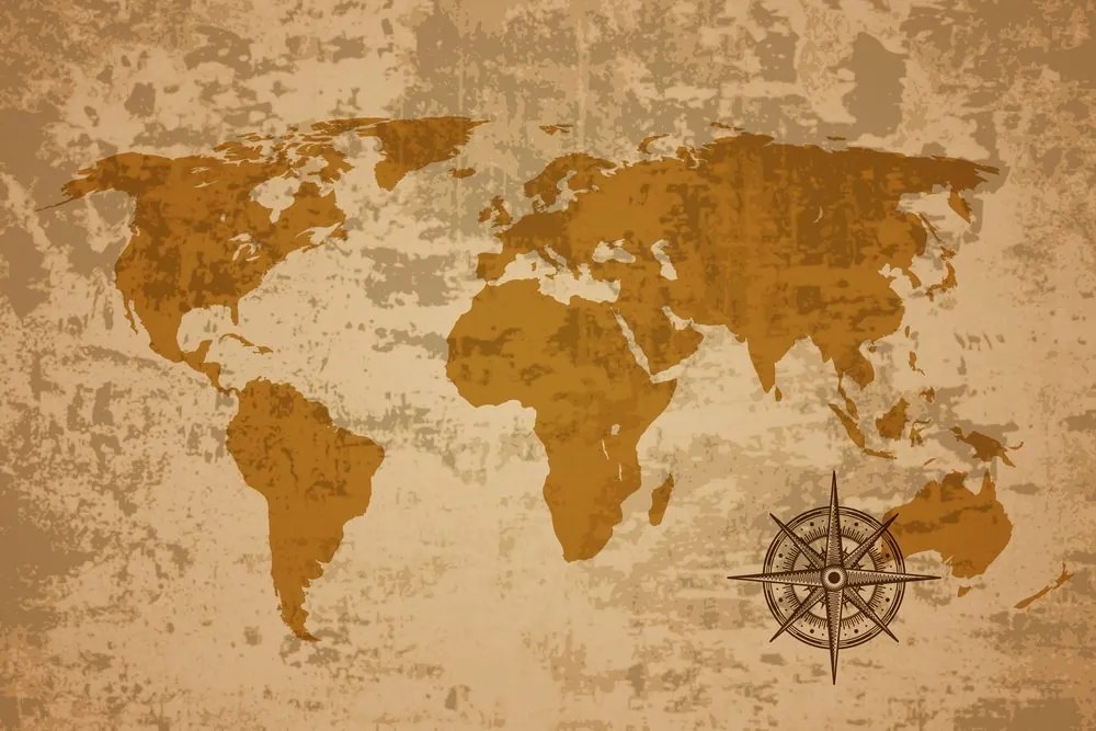 Εικόνα χάρτη του παλιού κόσμου με πυξίδα