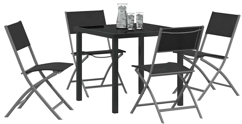 vidaXL Σέτ φαγητού για κήπο 5 pcs Μαύρο Χάλυβας με επίστρωση πούδρας