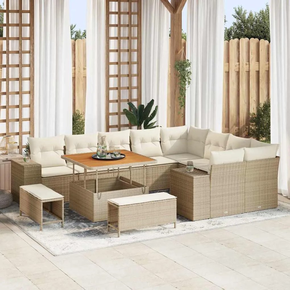 vidaXL Σετ Καναπέ Κήπου 12 pcs Μπεζ συνθετικό ρατάν