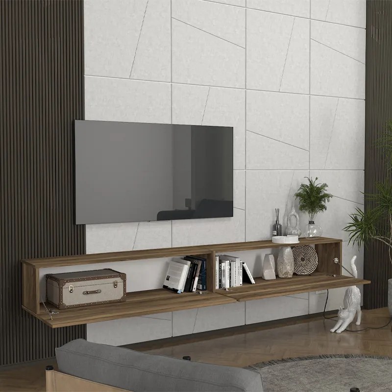 Έπιπλο τηλεόρασης επιτοίχιο Espanse Megapap χρώμα καρυδί 241,8x31,7x30εκ.