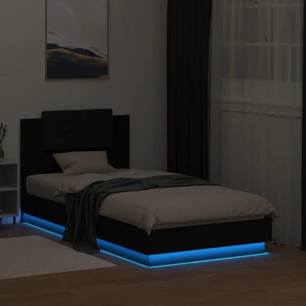vidaXL Πλαίσιο Κρεβατιού με Κεφαλάρι & λυχνίες LED Μαύρο 75 x 190 εκ.