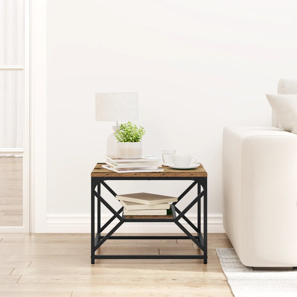 vidaXL Καφέ Τραπεζάκι με Ράφι από Παλιό Ξύλο 51x50x40 εκ.