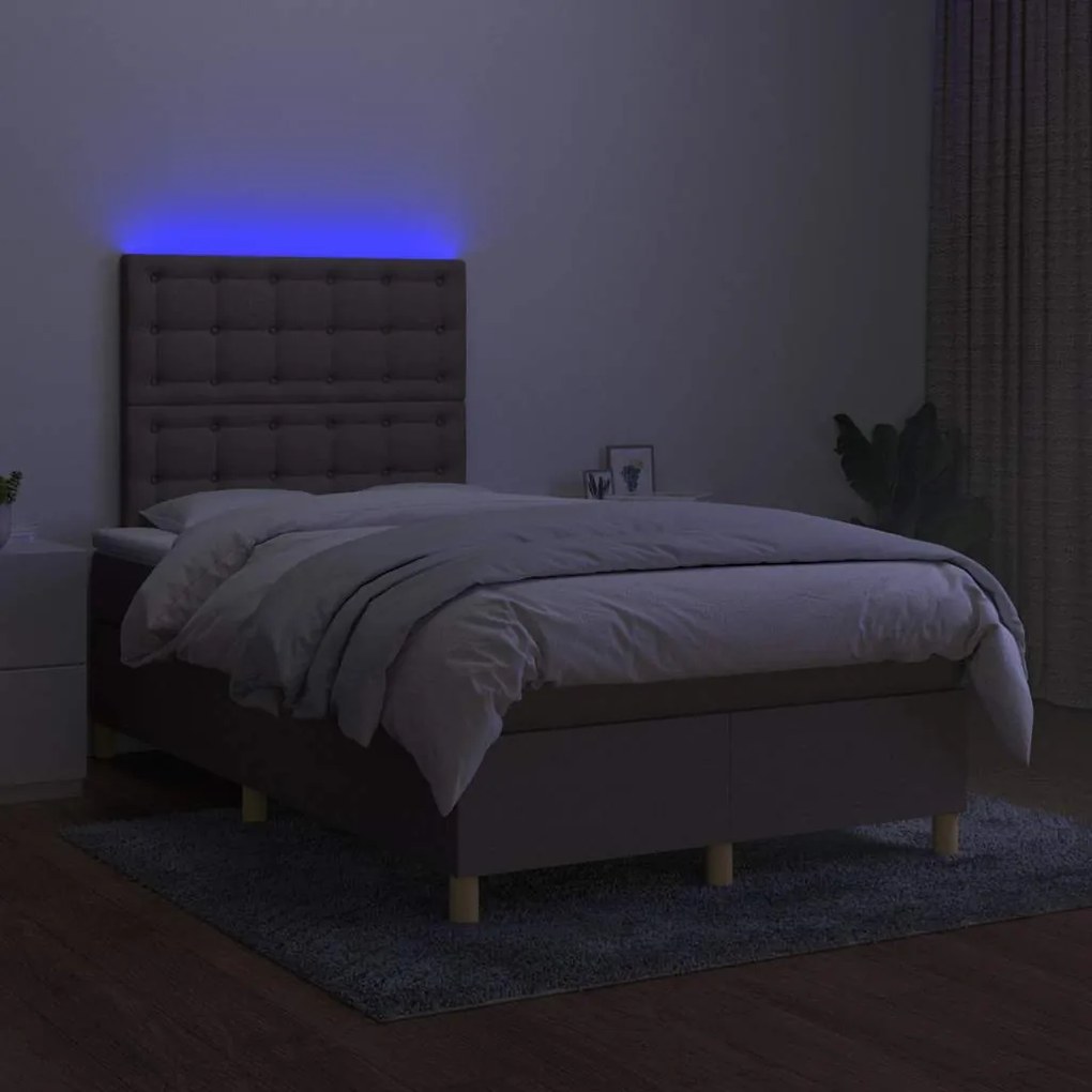 vidaXL Κρεβάτι Boxspring με Στρώμα & LED Taupe 120x190 εκ. Υφασμάτινο