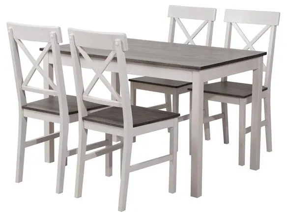 DAILY Set Τραπεζαρία Ξύλινη Σαλονιού - Κουζίνας: Τραπέζι + 4 Καρέκλες / Άσπρο - Dark Oak Table:118x74x73 Chair:43x48x94