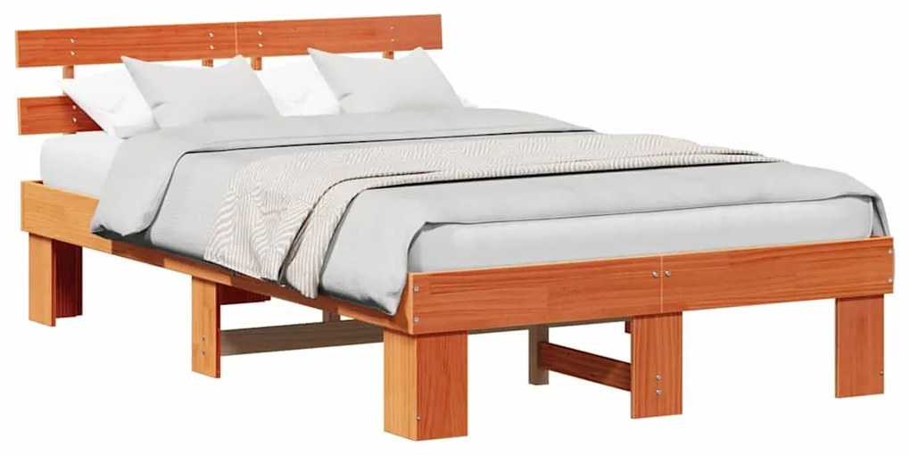 vidaXL Σκελετός Κρεβατιού Καφέ 135 x 190 cm Μασίφ ξύλο πεύκου