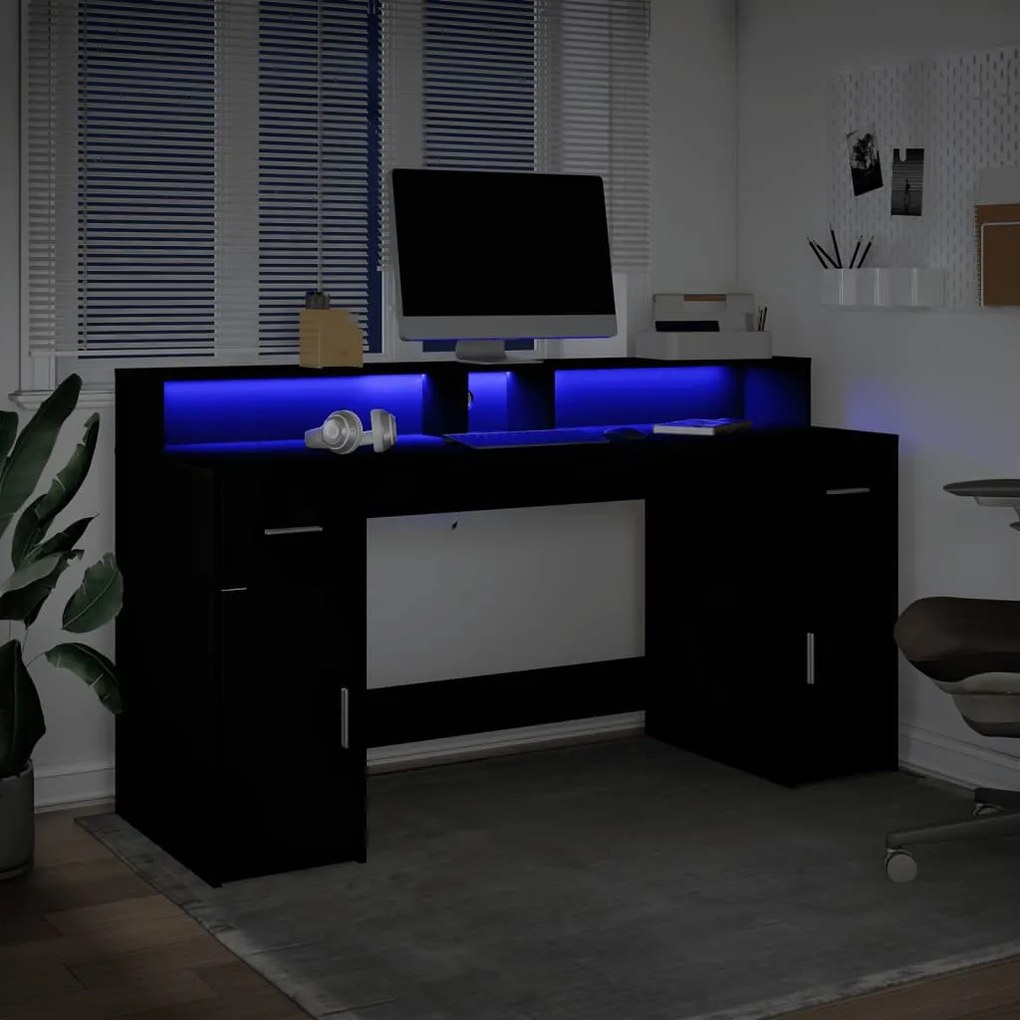 vidaXL Γραφείο με LED Μαύρο 160x55x91 εκ. από Επεξεργασμένο Ξύλο