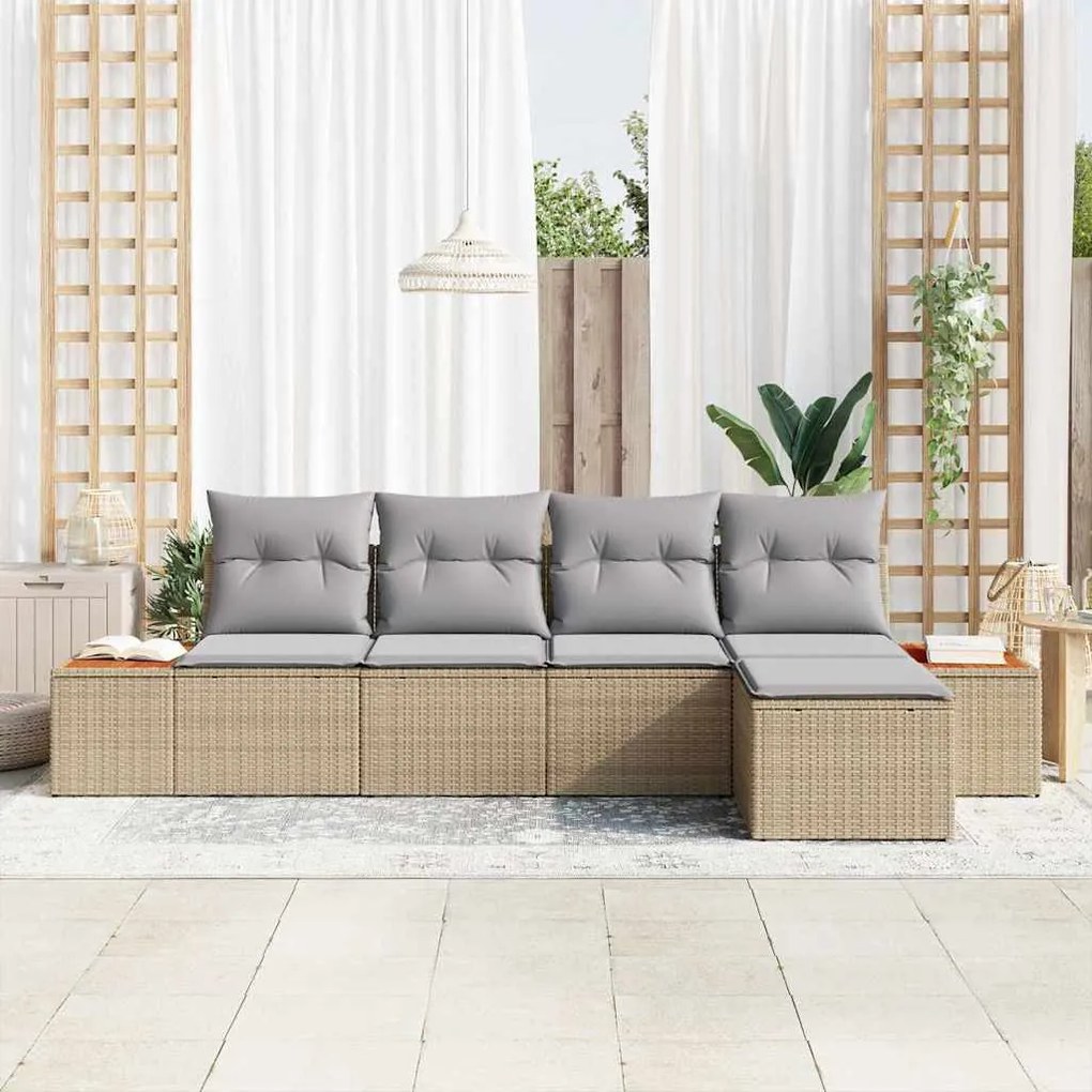 vidaXL Σετ Καναπέ Κήπου με μαξιλάρι 5 pcs Μπεζ Πολυ ράταν