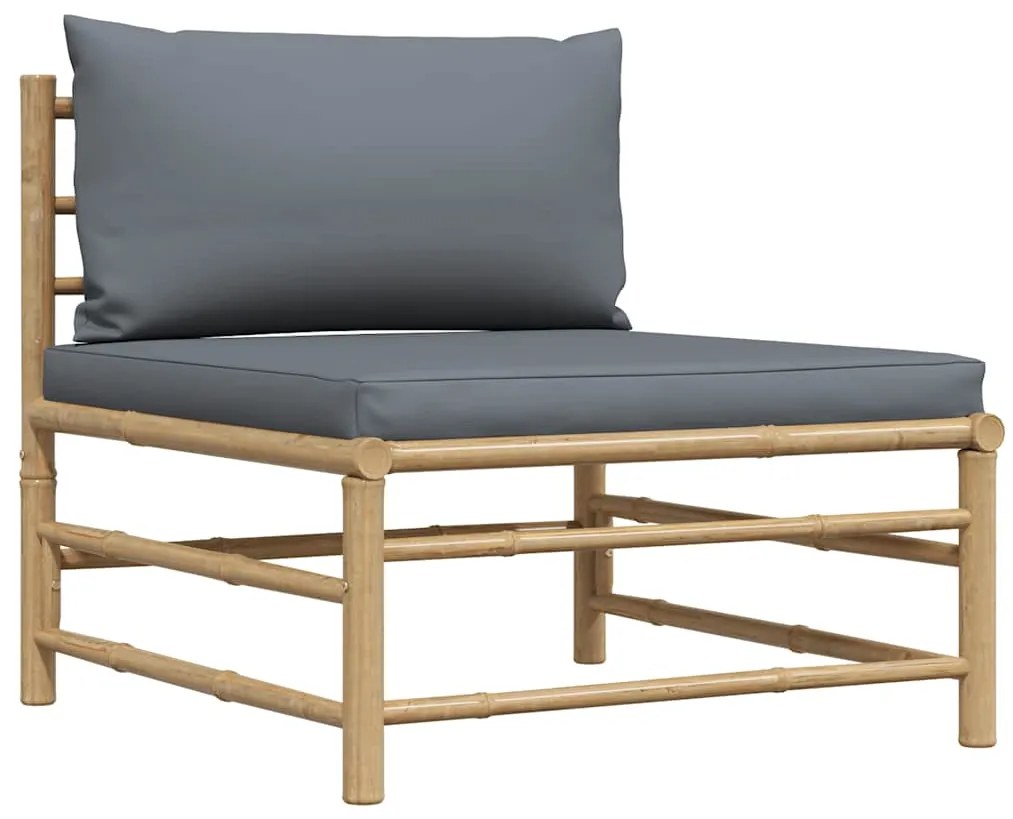 vidaXL Καναπές Κήπου Μεσαίος από Μπαμπού με Σκούρα Γκρι Μαξιλάρια