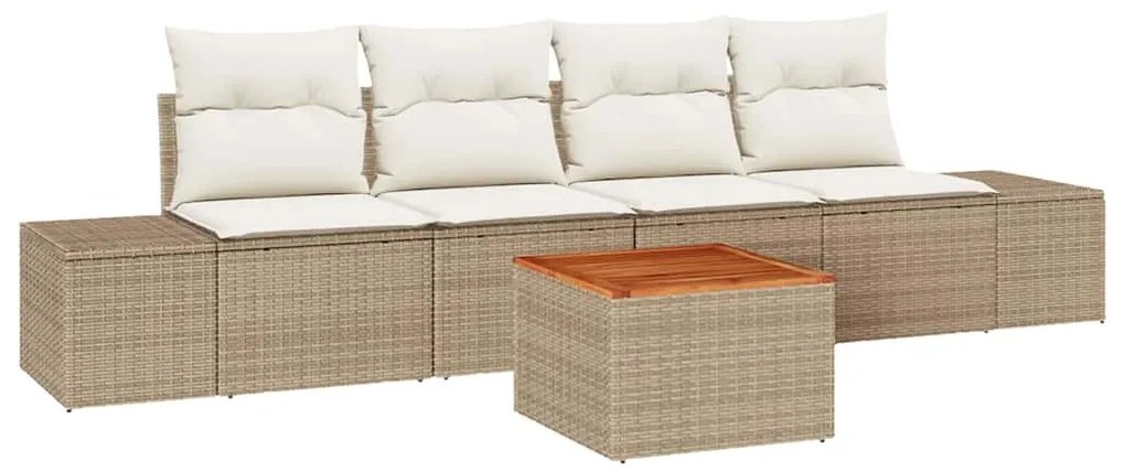 vidaXL Σετ Καναπέ Κήπου με μαξιλάρι 5 pcs Μπεζ Πολυ ράταν