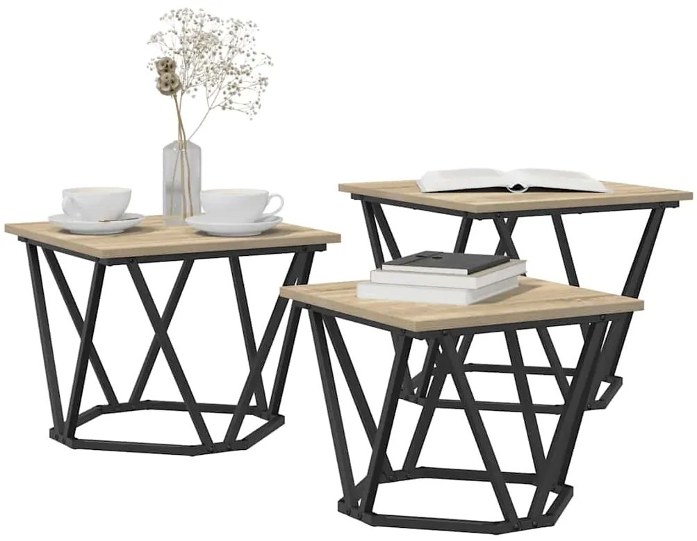 vidaXL Τραπεζάκι σαλονιού 3 pcs Sonoma Δρυς 50 x 50 x 40 cm