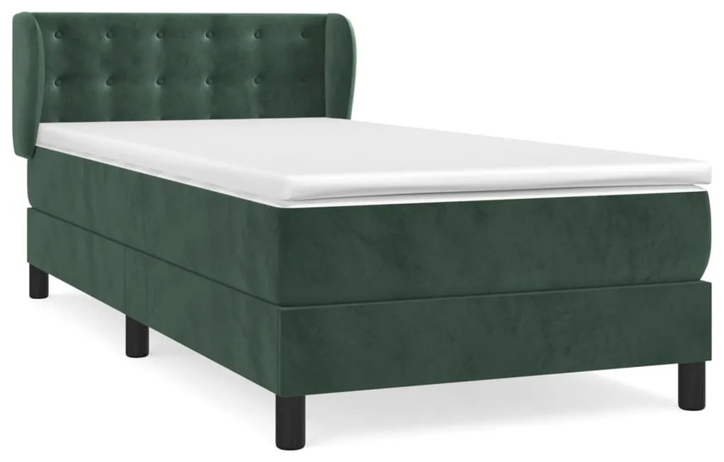 vidaXL Κρεβάτι Boxspring με Στρώμα Σκούρο Πράσινο 100x200εκ. Βελούδινο