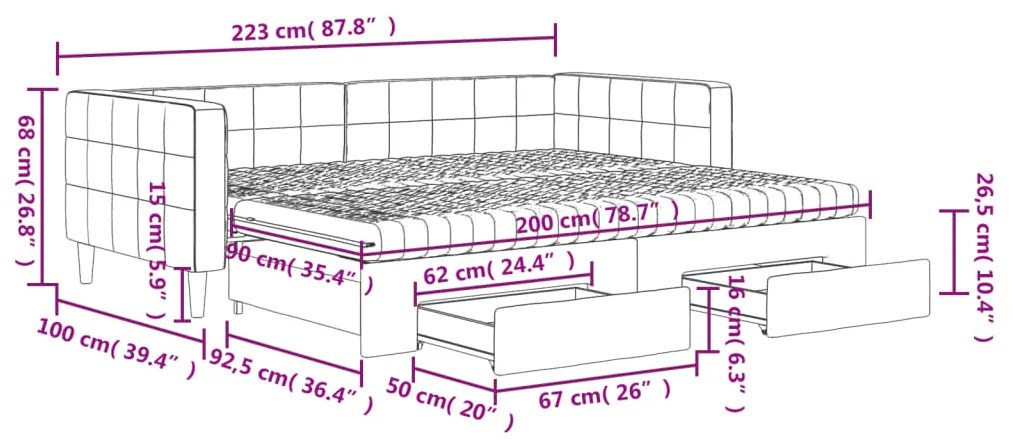 Καναπές Κρεβάτι Συρόμενος Ροζ 90x200 εκ. Βελούδινος &amp; Συρτάρια - Ροζ