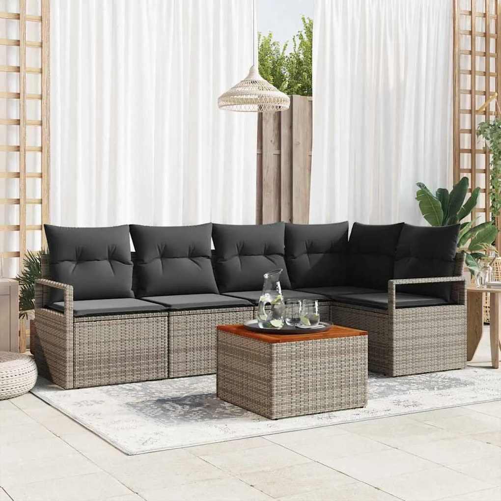vidaXL Σετ Καναπέ Κήπου με μαξιλάρι 6 pcs Γκρι Πολυ ράταν