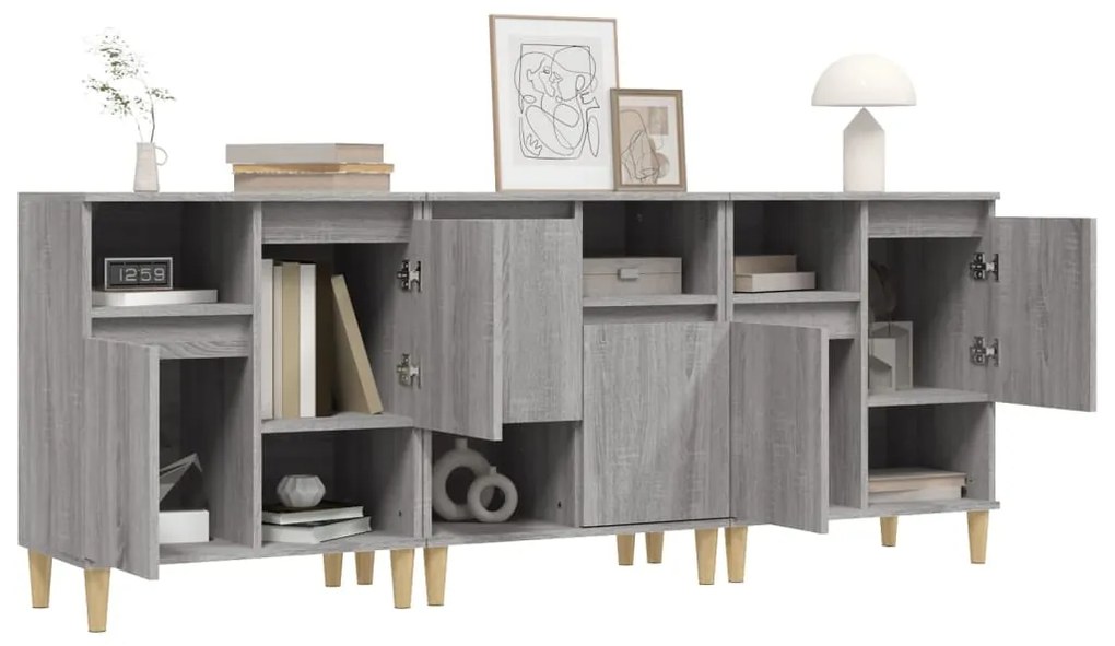 vidaXL Ντουλάπι 3 τεμ. Γκρι Sonoma 60x35x70 εκ. από Επεξεργασμένο Ξύλο