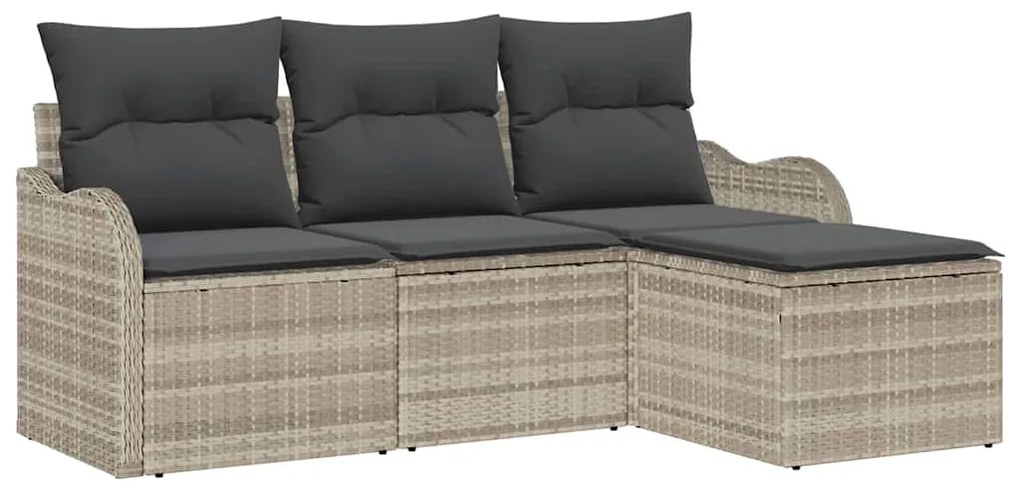 vidaXL Σετ Καναπέ Κήπου με μαξιλάρι 4 pcs Ανοιχτό γκρι Πολυ ράταν