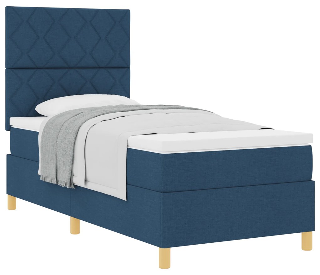 vidaXL Box Spring Κρεβάτι με Στρώμα Μπλε 90x200 cm Ύφασμα