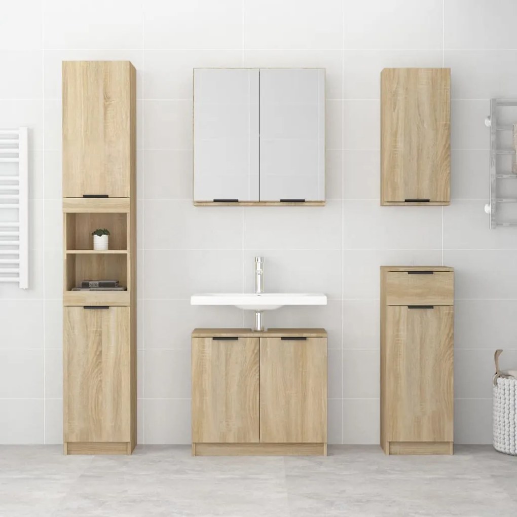 vidaXL Ντουλάπι Μπάνιου Sonoma Δρυς 64,5x33,5x59 εκ Επεξεργασμένο Ξύλο