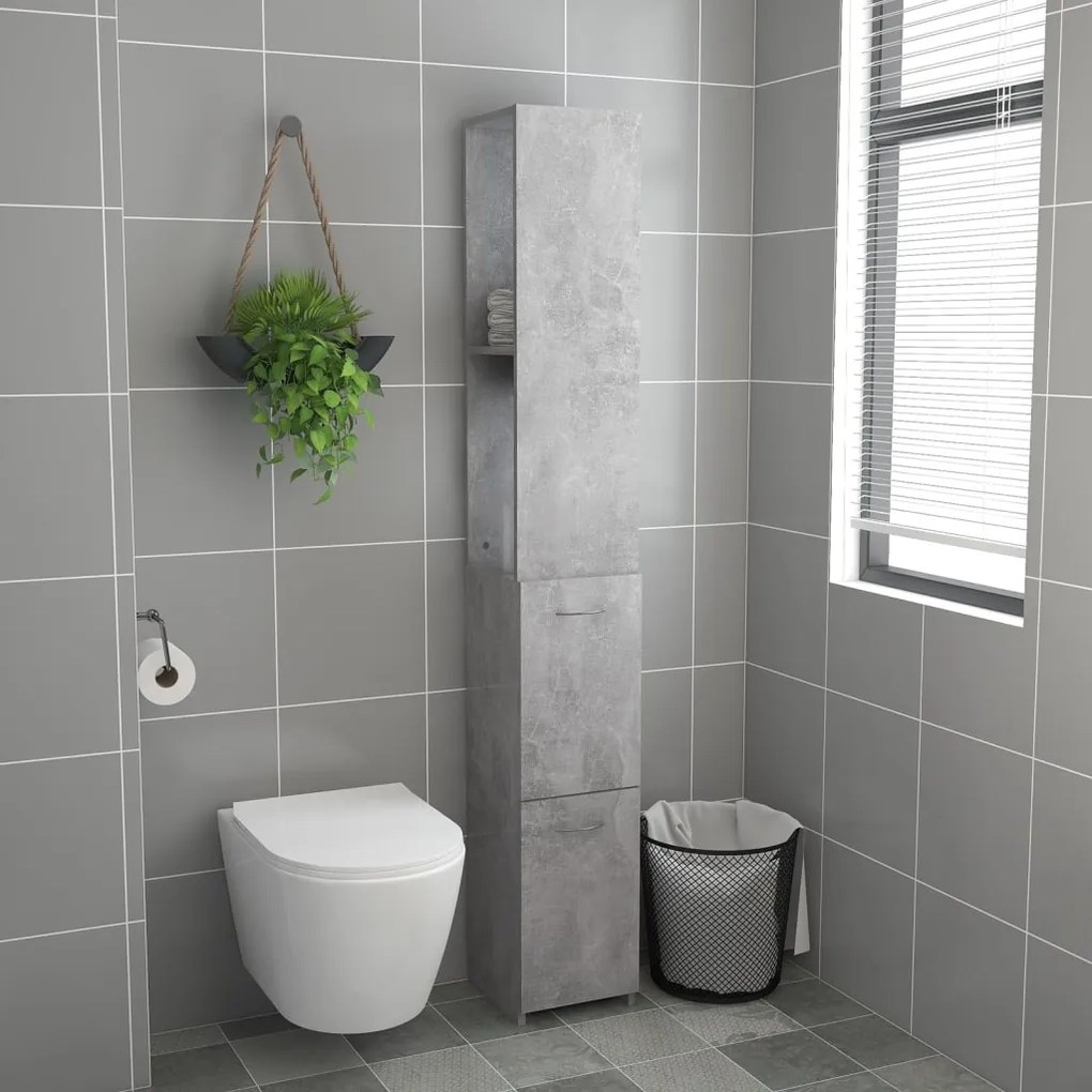 vidaXL Ντουλάπι Μπάνιου Γκρι Σκυροδέματος 25x26,5x170 εκ. Επεξ. Ξύλο
