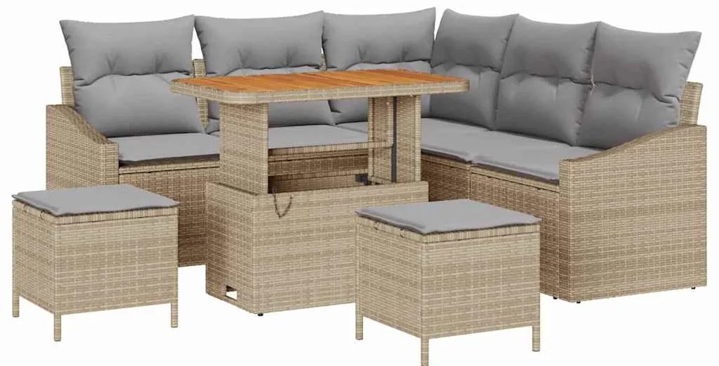 vidaXL Σετ Καναπέ Κήπου με μαξιλάρι 8 pcs Μπεζ Πολυ ράταν