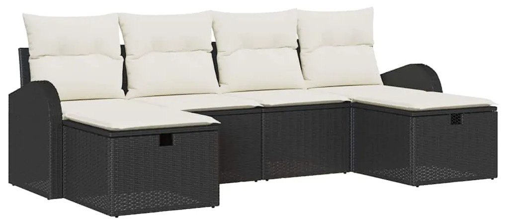 vidaXL Σετ Καναπέ με μαξιλάρι 6 pcs Μαύρο και Κρέμα συνθετικό ρατάν