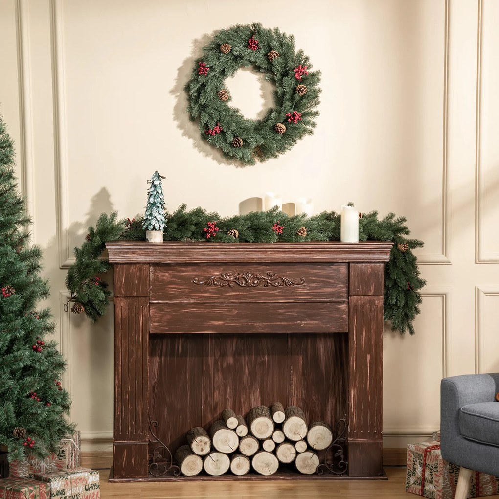 HOMCOM Στεφάνι πεύκου Στεφάνι πόρτας Χριστουγεννιάτικο στεφάνι Πίσω με θηλιά ανάρτησης PE Πράσινο Ø60 x 8 cm