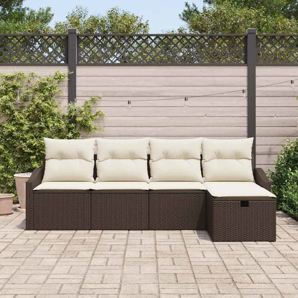 vidaXL Σετ Καναπέ Κήπου με μαξιλάρι 5 pcs Καφέ Πολυ ράταν