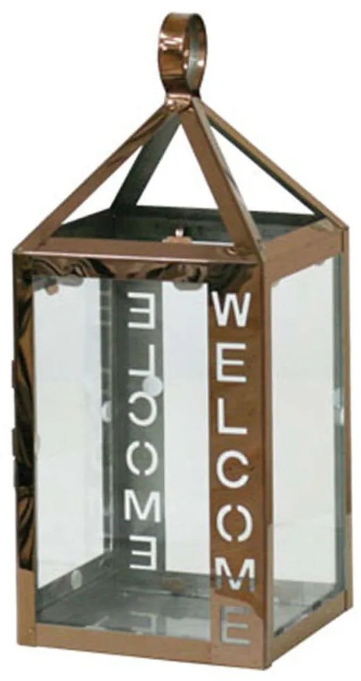 Φανάρι Welcome 15-00-18442 12x12x29,5cm Clear-Bronze Marhome Μέταλλο,Γυαλί