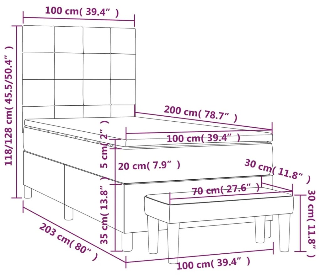 Κρεβάτι Boxspring με Στρώμα Σκούρο Πράσινο 100x200εκ. Βελούδινο 3137830