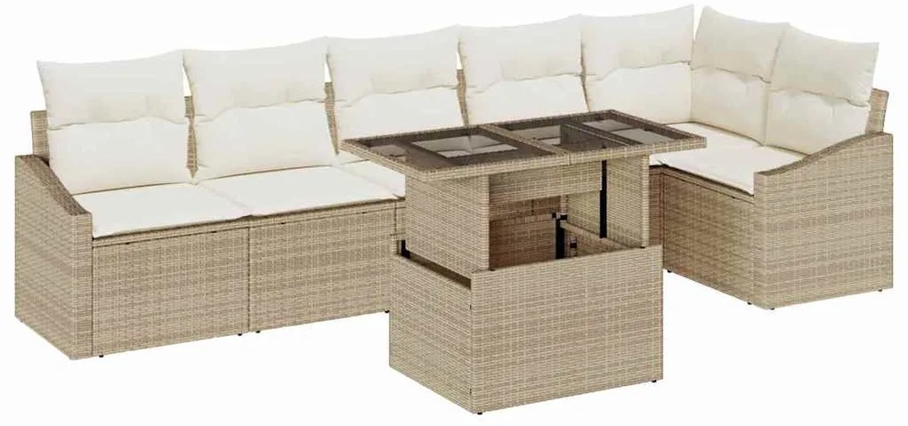 vidaXL Σετ Καναπέ Κήπου με μαξιλάρι με αποθήκευση 7 pcs Μπεζ και Κρέμα