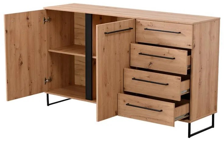 Κομότα - Μπουφές Sardinia 3K4F Artisan Oak - Μαύρο 159x42x92.5 εκ. 159x42x92.5 εκ.