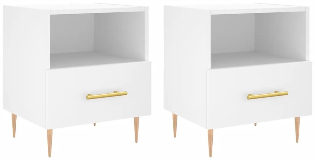 vidaXL Κομοδίνα 2 τεμ. Λευκά 40 x 35 x 47,5 εκ. από Επεξεργασμένο Ξύλο