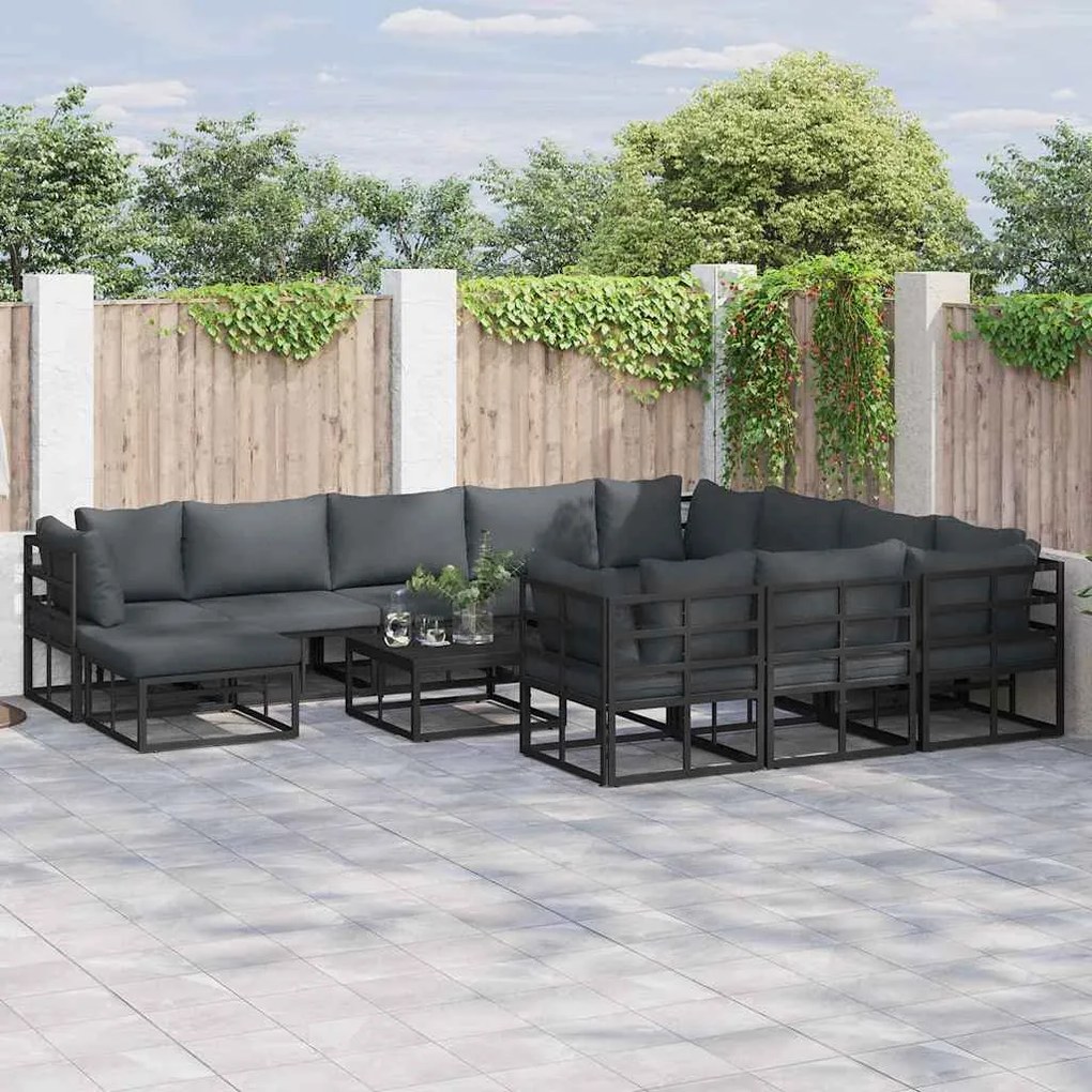 vidaXL Σετ Καναπέ Κήπου 11 pcs Μαύρο 71.5 x 71.5 x 71 εκ. Αλουμίνιο