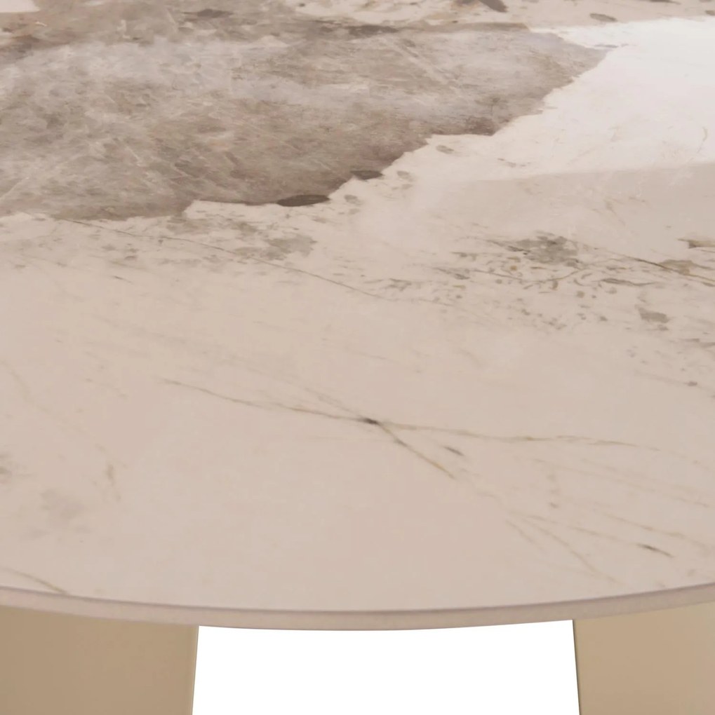 Τραπέζι Τραπεζαρίας SEDAR Στρογγυλό Κεραμικό Τop και Κρέμ Μεταλλικά πόδια Φ120x78Υεκ. 120x120x78 εκ.