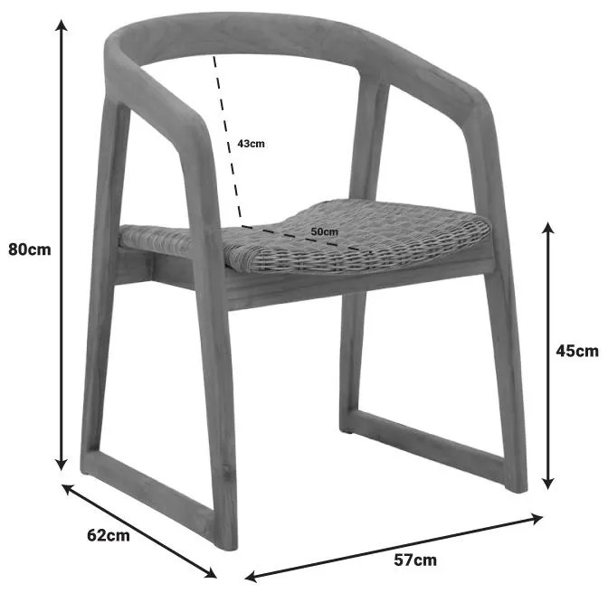 Καρέκλα - Πολυθρόνα Somalia σκελετός αλουμινίου με teak πόδι σε Φυσικό και καφέ pe rattan 57x62x80 εκ. 57x62x80 εκ.