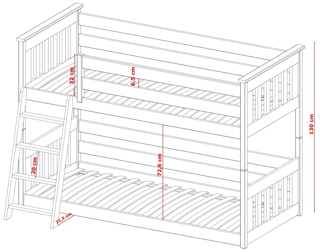 Χαμηλή Κουκέτα Montessori Kevin από μασίφ ξύλο Graphite  90×200cm  (Δώρο 10% Έκπτωση στα Στρώματα)