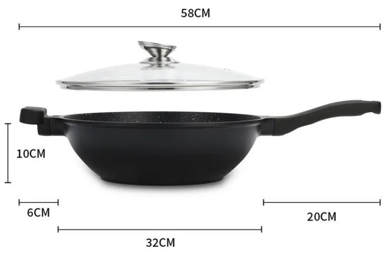 Ταψί Wok Royalty Line RL-BW32M, 32 εκ., Αντικολλητική, μαρμάρινη επίστρωση,