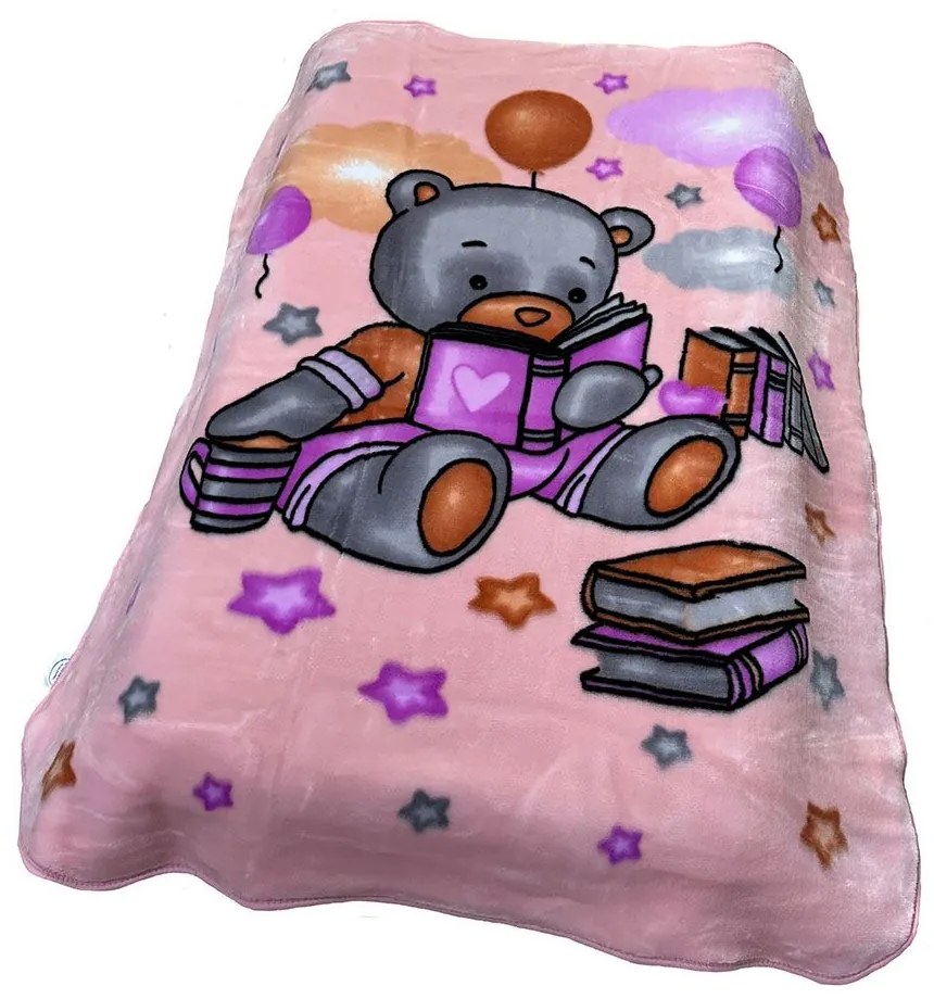 Κουβέρτα Βρεφική Βελουτέ Studying Bear 37 Baby Pink DimCol Cradle 110x140cm Πολυέστερ