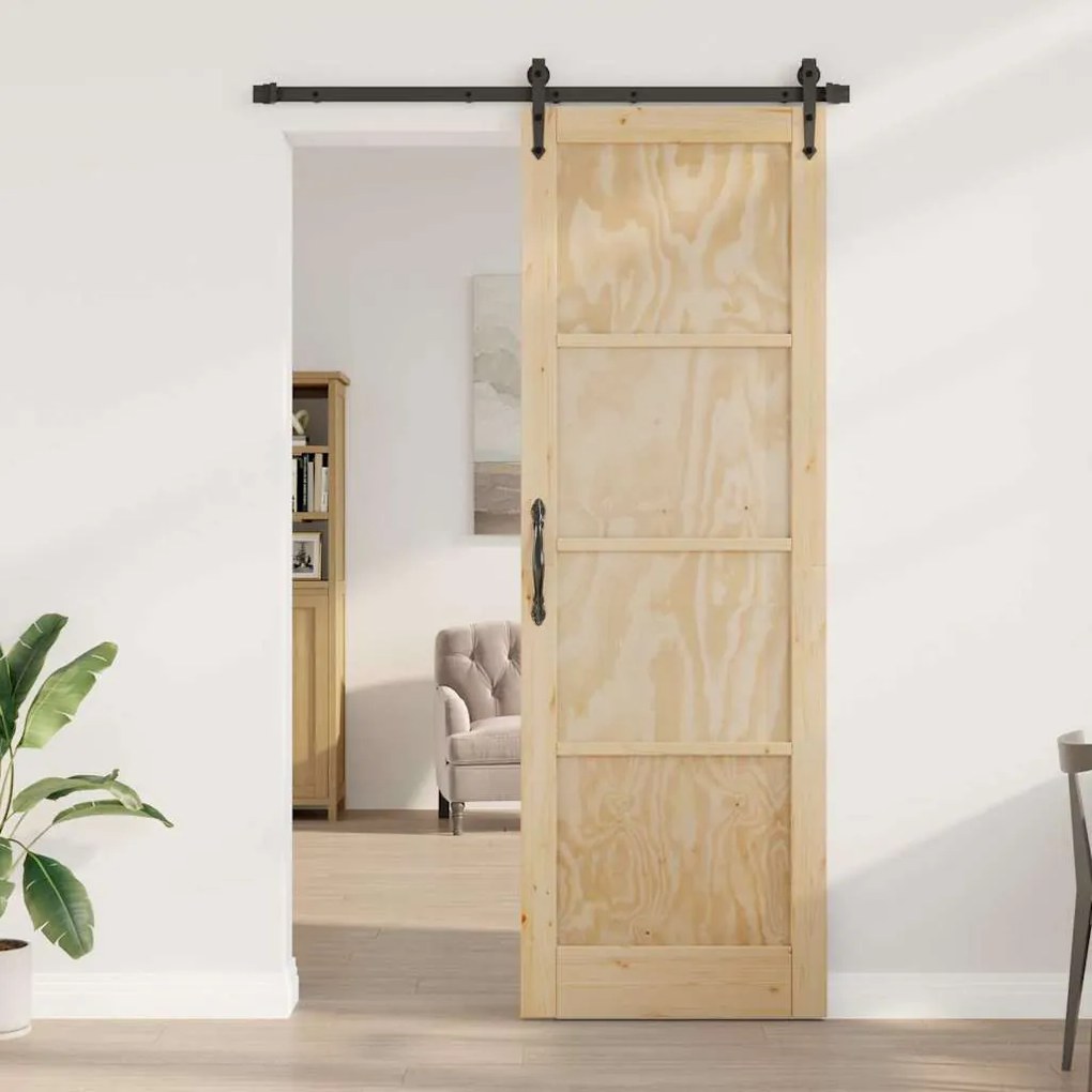 vidaXL Συρόμενη Πόρτα Χειροκίνητος Καφέ 78 x 232 cm Μασίφ ξύλο πεύκου