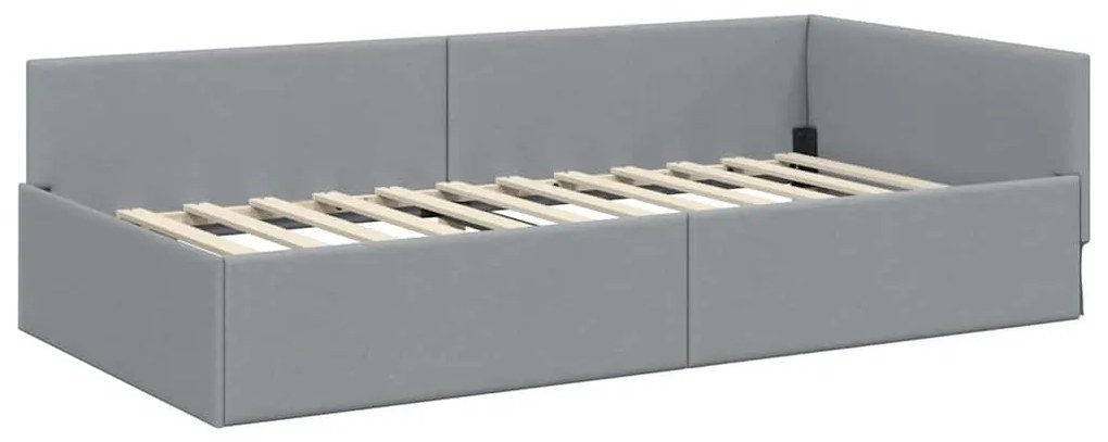 vidaXL Κρεβάτι Γωνίας Ανοιχτό γκρι 90 x 200 cm Ύφασμα και Έργο ξύλου