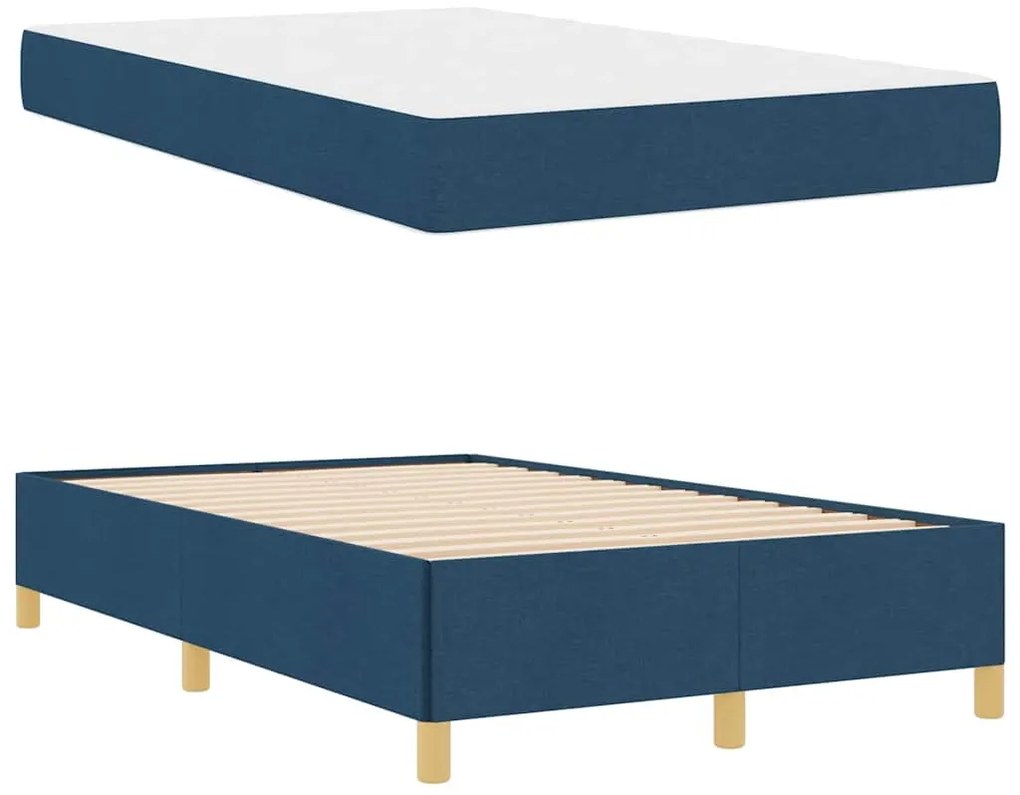 vidaXL Κρεβάτι με ελατήρια Μπλε και άσπρο 120 x 200 cm ύφασμα