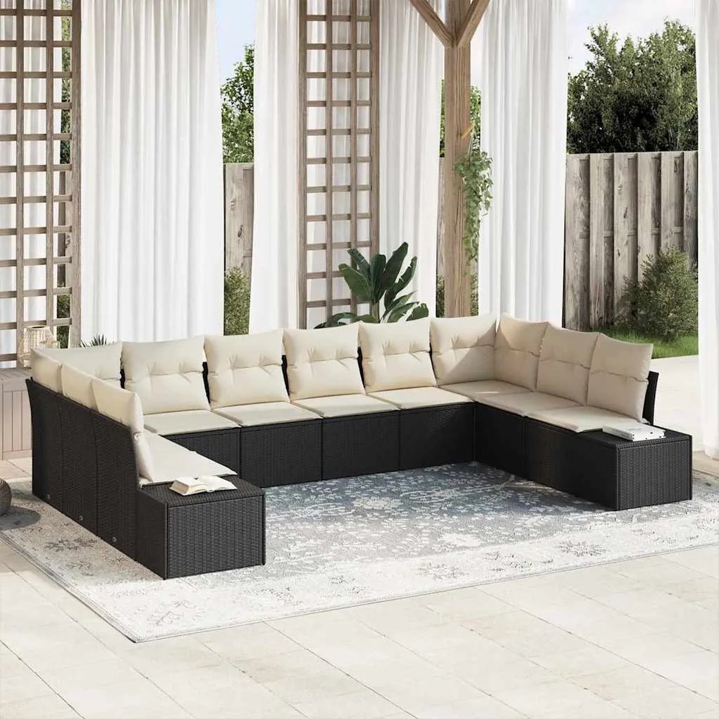 vidaXL Σετ Καναπέ Κήπου με μαξιλάρι 10 pcs Μαύρο Πολυ ράταν