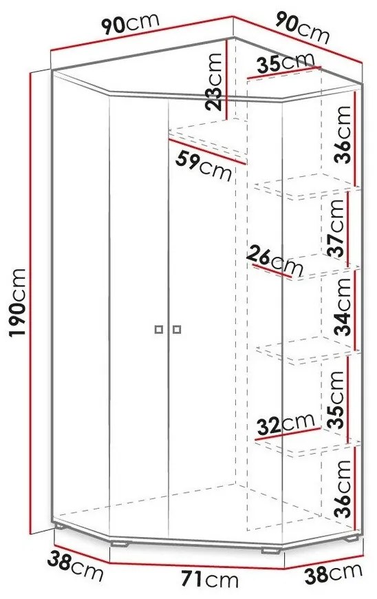 Γωνιακή ντουλάπα Omaha H101 Άσπρο + Δρυς + Τυρκουάζ, Τυρκουάζ, Δρυς, Άσπρο, 190x90x90cm, 71 kg, Πόρτες ντουλάπας: Με μεντεσέδες, Αριθμός ραφιών: 5