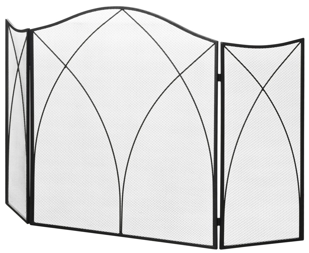 HOMCOM Προστατευτικό τζακιού, τριπλό αναδιπλούμενο, μεταλλική κατασκευή, επίστρωση, 108x2x76 cm, μαύρο